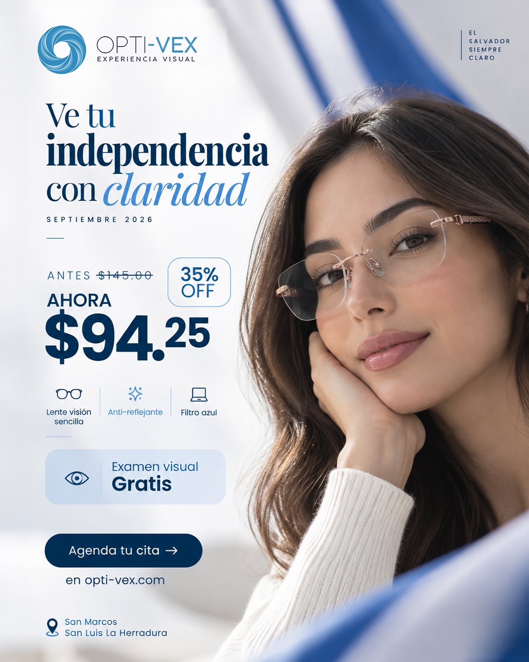 Promoción de septiembre de Opti-Vex: lentes a $94.25 con 35% de descuento y examen visual gratis